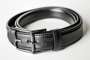 Men leather yellow and black belt on white background.