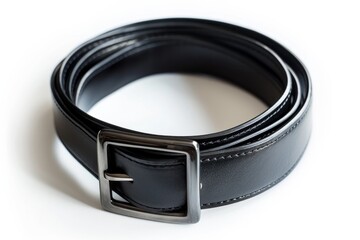 Man leather black belt on white background.