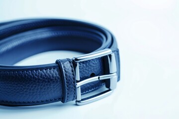 Man leather  blue belt on white background.