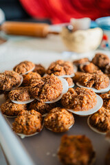 Batch of Brown Christmas Cookie Macaroons in the Bakery Kitchen