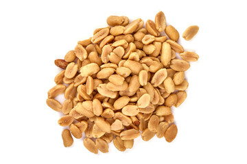 Salted peanuts, isolated on white background.