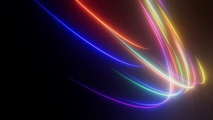 illustration of abstract background with ascending colorful neon glowing lines