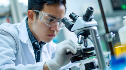 Thoughtful Vietnamese American Scientist in High-tech Laboratory