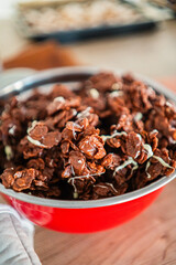Bowl of Delicious Crispy Choclate Chip Cookies with White Choclate Decoration Freshly Baked for Christmas