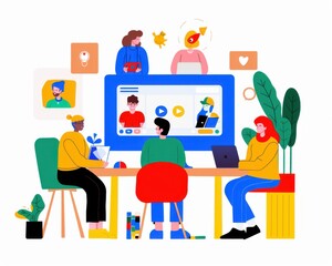 8. A group of people attending an online webinar, engaging in knowledge sharing through digital platforms