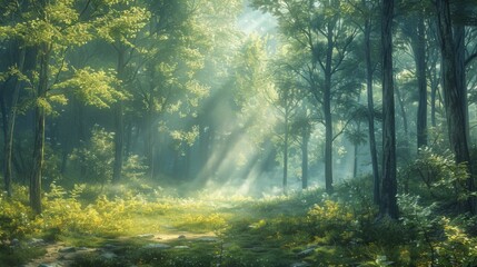 Obraz premium Sunbeams Through the Woodland