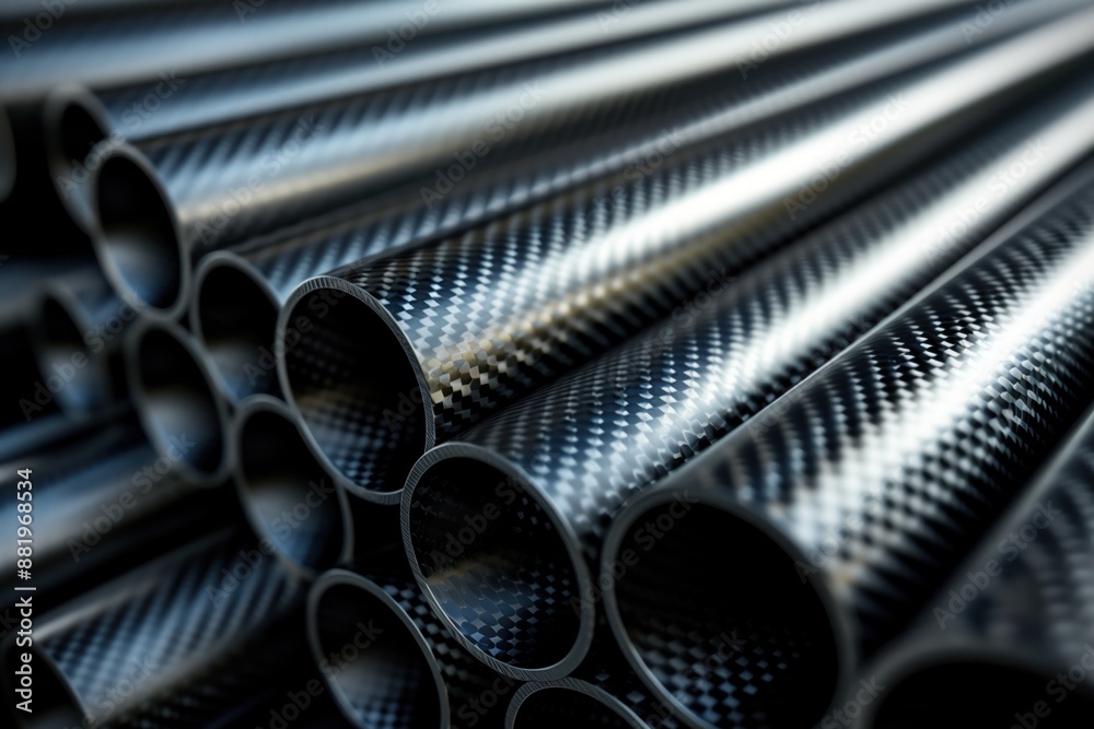 Aufkleber close-up view of carbon fiber pipes with varying sizes, shapes arranged diagonally. each pipe has di