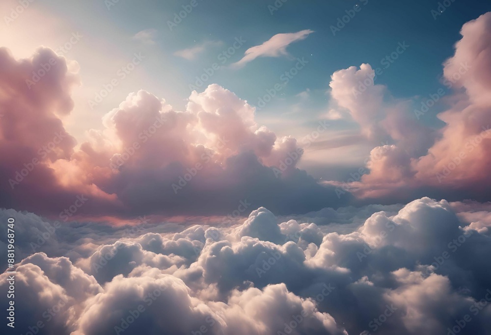 Wall mural ai generated illustration of a stunning view of fluffy clouds during sunset with a clear sky