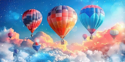 Obraz premium Hot Air Balloons Soaring Through the Clouds