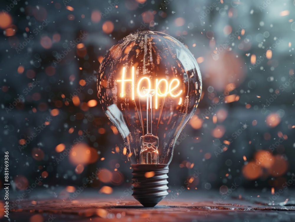 Fototapete glowing lightbulb containing the word 