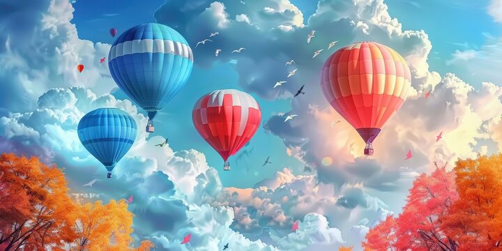Hot Air Balloons Soaring Through Colorful Sky