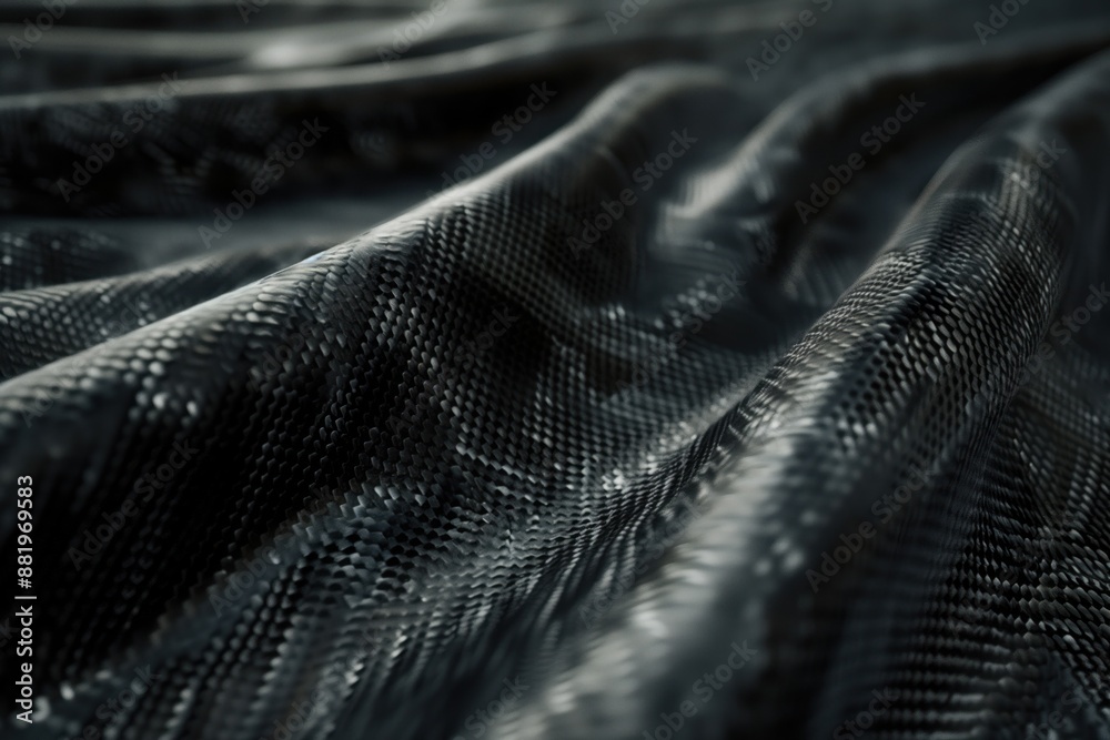 Poster Close-up view of carbon fiber fabric with geometric pattern. Fabric features repeating diamond shapes creating sense of depth and dimensionality. Blurred background highlights intricate details.