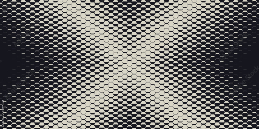 Aufkleber Dynamic Moving X Cross Hexagons on Hexagonal Grid. Abstract Geometric Monochrome Pattern. Abstract Tech Background. Vector Illustration. Halftone Multi Scale Pattern.