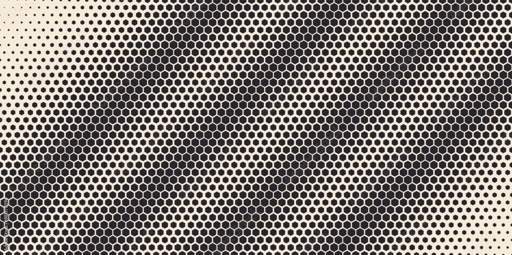 Aufkleber Dynamic Moving Lines Hexagons on Hexagonal Grid. Abstract Geometric Monochrome Pattern. Abstract Tech Background. Vector Illustration. Halftone Multi Scale Pattern.