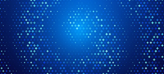 Healthcare Medical Plus Pattern. Blue Mathematical Plus Symbols Pattern. Math Design Elements Background. Medical Tech Background. Vector Illustration.