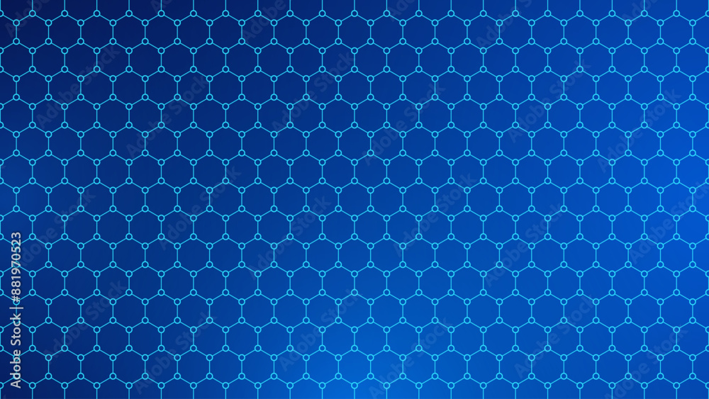 Poster Hexagonal Abstract Technology Background. Hexagons Pattern Nanomaterial Structure. Hi-tech Cyber Hexagon Sci-Fi Game Banner Grid. Vector Illustration