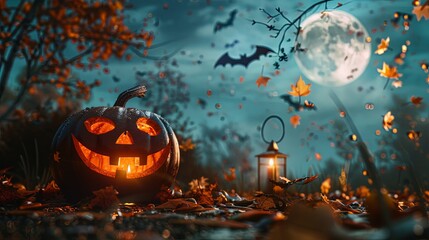 Fototapeta premium Mysterious Halloween Night Under the Full Moon