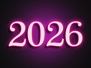 Pink glowing Neon light text effect of number 2026.
