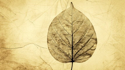 Skeleton leaf on grunge background showing veins and texture