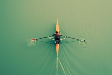 German Rower Competing in a Single Scull Boat on Calm Water - Ideal for Sports Photography or Poster Design