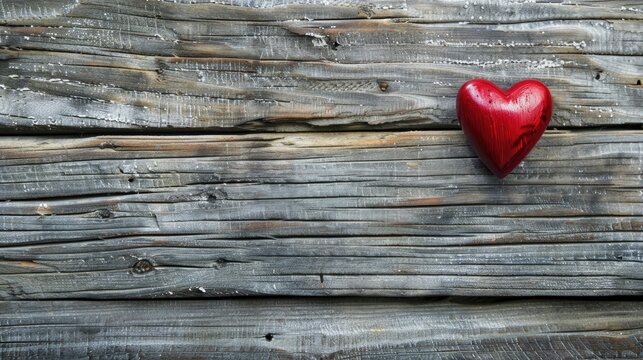 Valentine background with red heart on textured wood and space for text - Powered by Adobe