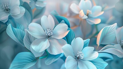 Obraz premium Watercolor Style Floral Art with Luxurious Botanical Elements, Blue Leaves - 3D Illustration for Backgrounds, Prints, Invitations