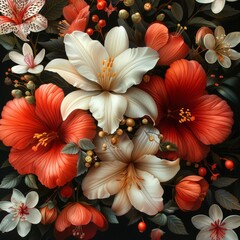 Red and White Flowers in Bloom