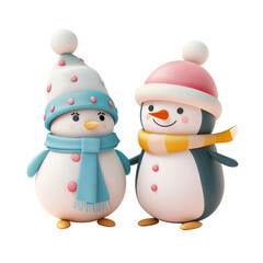 Cute  snowman and penguin friends, perfect for winter and holiday themes.