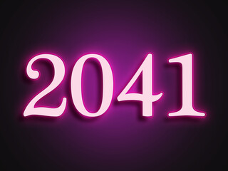 Pink glowing Neon light text effect of number 2041.