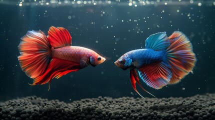 Photo of male and female Siamese fighting fish (betta imbellis).