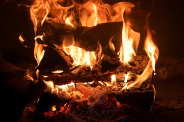 fire in fireplace