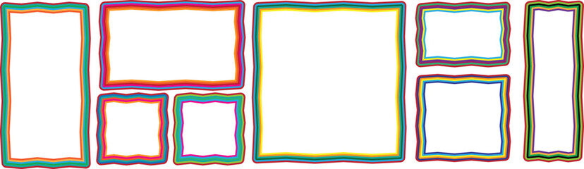 A set of colourful frames with scalloped and wave edge. Trendy modern template for social networks. Vector illustration.eps10