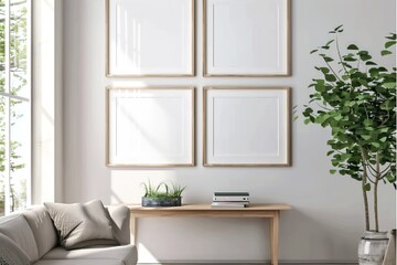Sunlit Minimalist Room with Empty Picture Frames