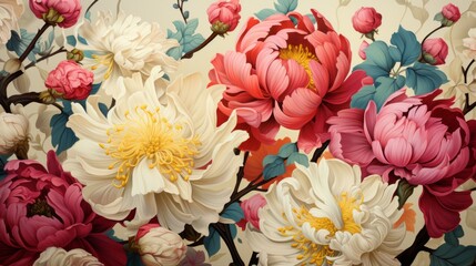 Blooming Peonies in a Garden