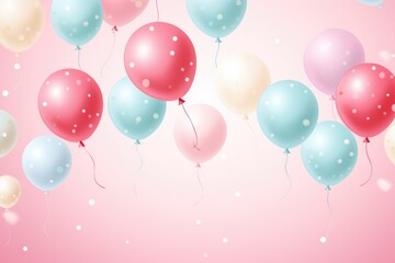 Cute balloon and confetti pattern in soft shades on a light pink background. 