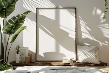 Sunny Interior with Green Plants and Shadows