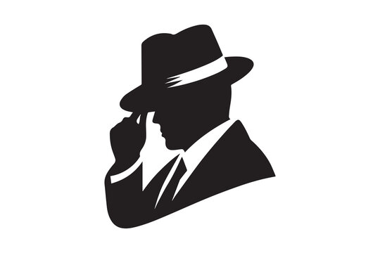 recommend clip art: MAFIA logo character silhouette man head in hat. detective mafia silhouette hat spies