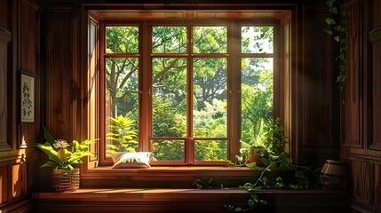 Sunlit Wooden Room with Window Seat