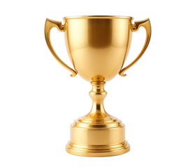 A gleaming gold trophy cup, perfect for awarding winners in competitions, sports events, and achievement ceremonies.