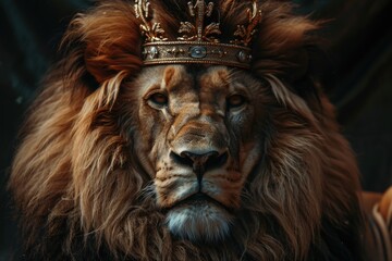 Naklejka premium A majestic lion's face with a regal crown, great for royalty or jungle themes