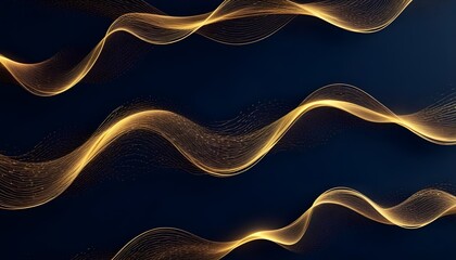 Shimmering linear golden waves flowing over dark blue background