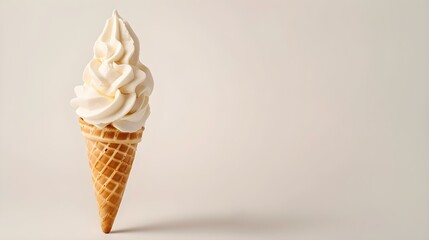 Ivory Ice Cream Cone on a white Background with Copy Space