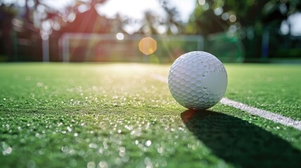 White ball on artificial grass hockey field