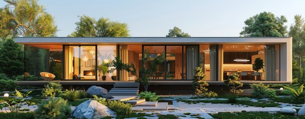 Highlight the importance of energy efficiency with a modern home using minimal energy