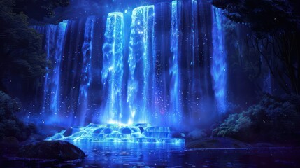 Illuminating Blue Waterfall