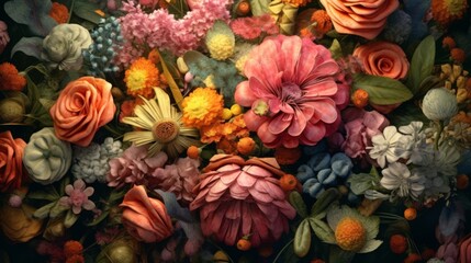 A Still Life of Vibrant Flowers in a Rustic Setting