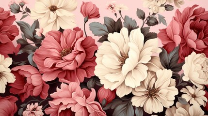 Fototapeta premium Vintage Floral Arrangement with Cream and Red Blooms