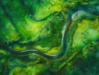 River Running Through Lush Green Field