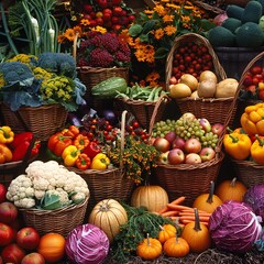 Autumn's Rich Harvest Bounty in Sunlit Field