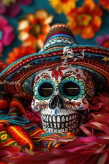 Sugar Skull Wearing Somber Hat